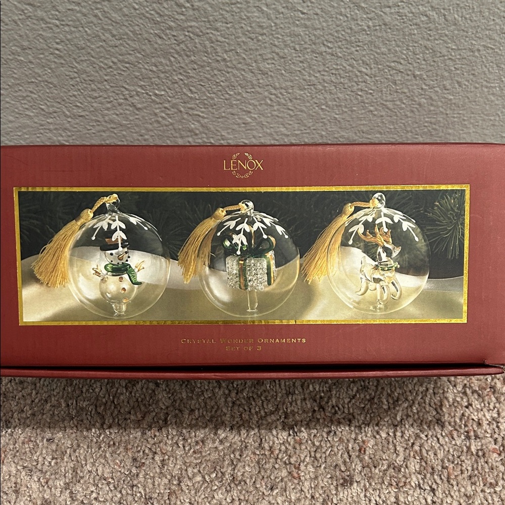 Lenox Crystal Ornaments with Gold and Green Accents